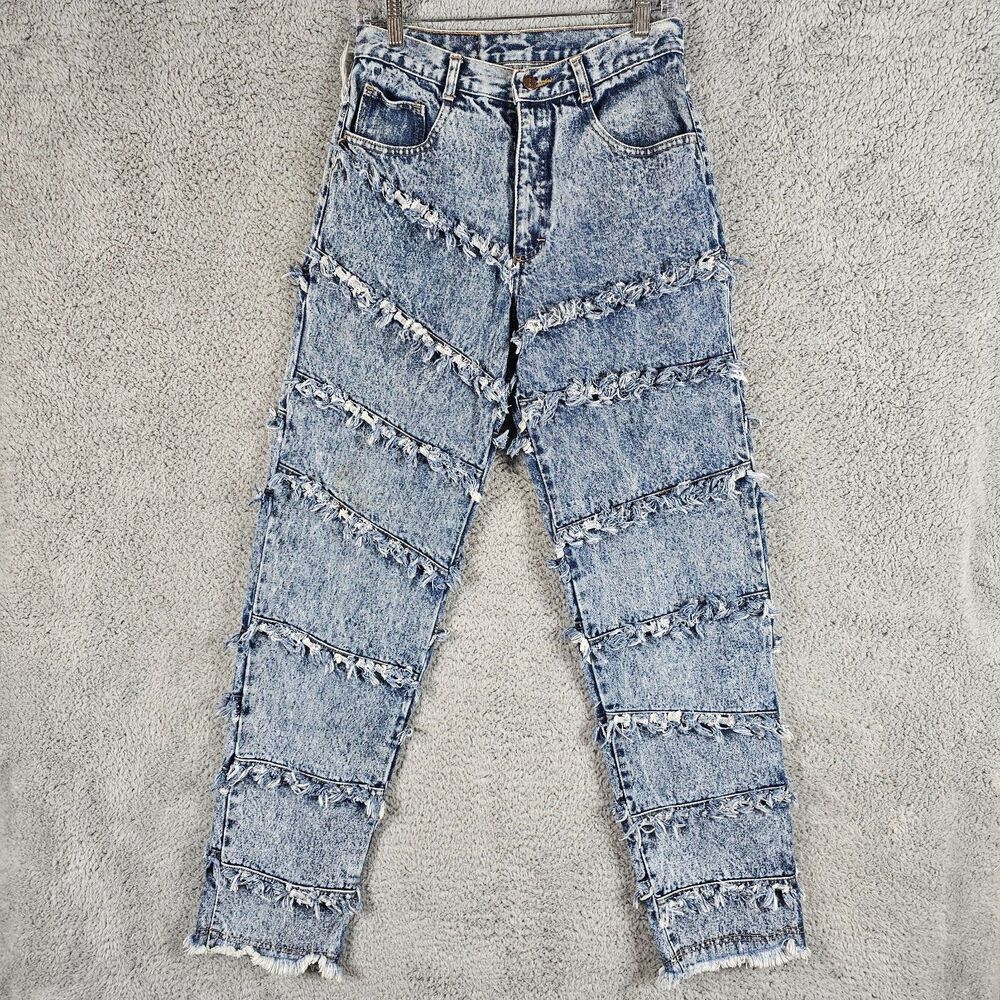 Kansas LTD Jeans Womens 28x31* Aztec Indian Tapered Acid Wash Frayed Mom Vintage